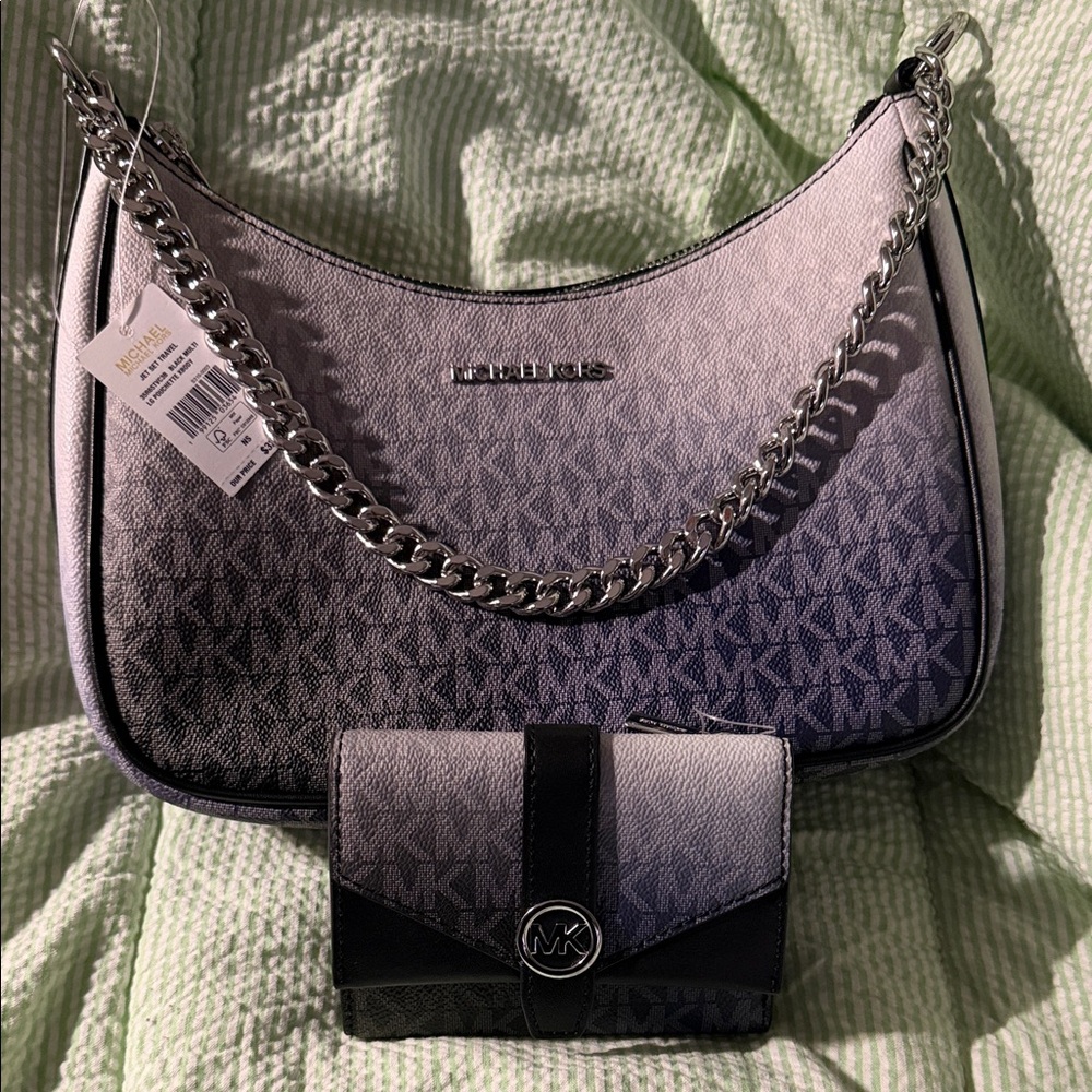 Michael Kors Ombre Black and Gray Shoulder Bag With Matching Wallet. NWT on Both